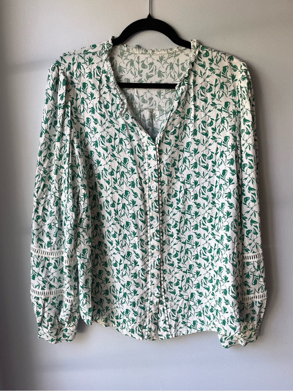 Green Leaf Button-front Blouse | Astylish XL | White and Green